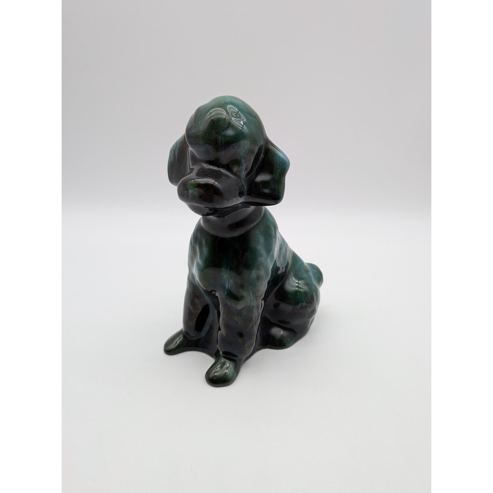 Vintage Blue Mountain Pottery Poodle Dog Green Drip Glaze 7.5" BMP Canada